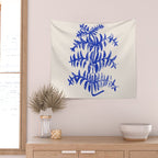 Blue leaves, Flower market print, Botanical poster, Floral wall art, Boho poster Wall Tapestry Gallery Image 2