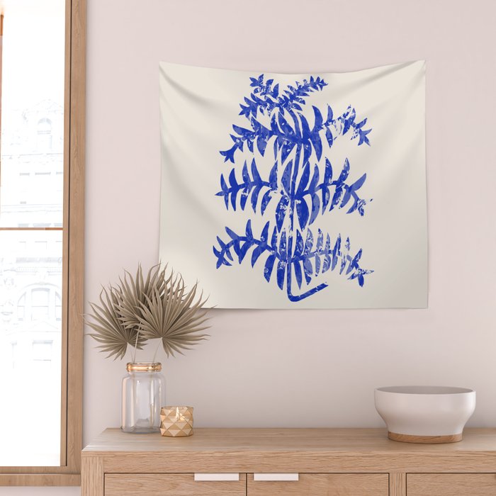 Blue leaves, Flower market print, Botanical poster, Floral wall art, Boho poster Wall Tapestry Gallery Image 2