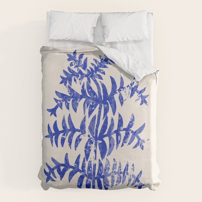 Blue leaves, Flower market print, Botanical poster, Floral wall art, Boho poster Duvet Cover Gallery Image 6