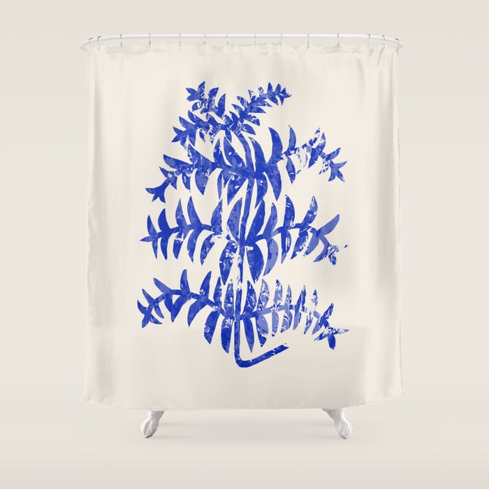Blue leaves, Flower market print, Botanical poster, Floral wall art, Boho poster Shower Curtain Gallery Image 1