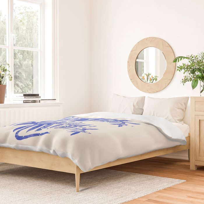 Blue leaves, Flower market print, Botanical poster, Floral wall art, Boho poster Duvet Cover Gallery Image 2