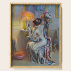 The looking glass colorful female portrait still life painting by Delphin Enjolras  Serving Tray Gallery Image 1