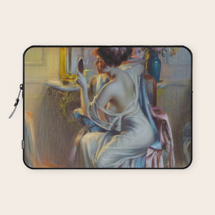 The looking glass colorful female portrait still life painting by Delphin Enjolras  Laptop Sleeve Gallery Image 1