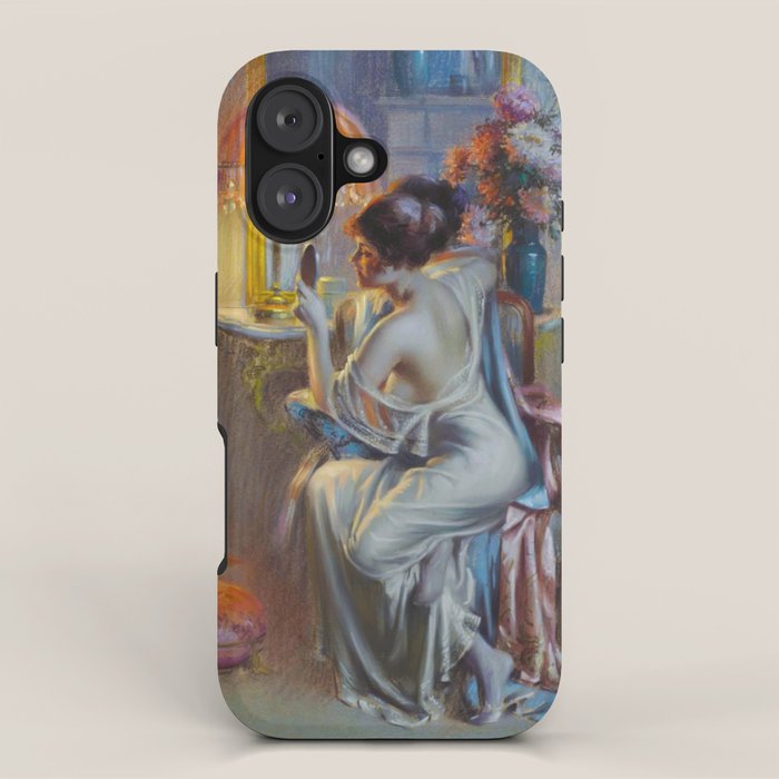 The looking glass colorful female portrait still life painting by Delphin Enjolras  iPhone Case Gallery Image 1
