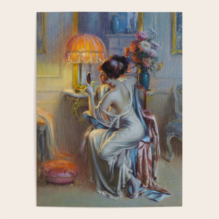 The looking glass colorful female portrait still life painting by Delphin Enjolras  Poster Gallery Image 4