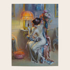 The looking glass colorful female portrait still life painting by Delphin Enjolras  Poster Gallery Image 4