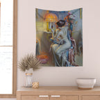 The looking glass colorful female portrait still life painting by Delphin Enjolras  Wall Tapestry Gallery Image 2
