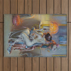 The looking glass colorful female portrait still life painting by Delphin Enjolras  Outdoor Rug Gallery Image 1