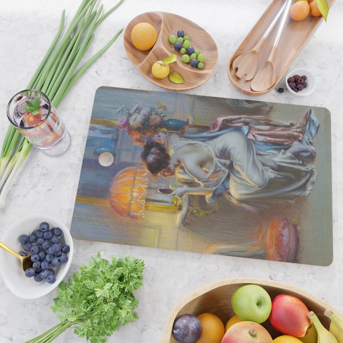 The looking glass colorful female portrait still life painting by Delphin Enjolras  Cutting Board Gallery Image 2