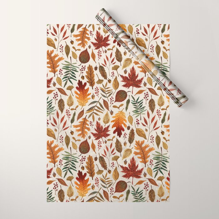 Watercolor Fall Leaves Wrapping Paper Gallery Image 1