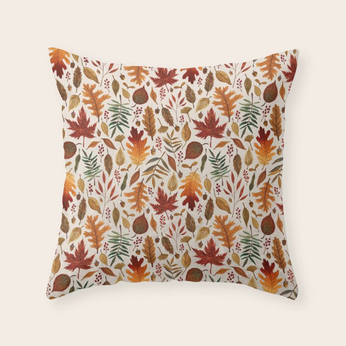 Watercolor Fall Leaves Throw Pillow Gallery Image 6
