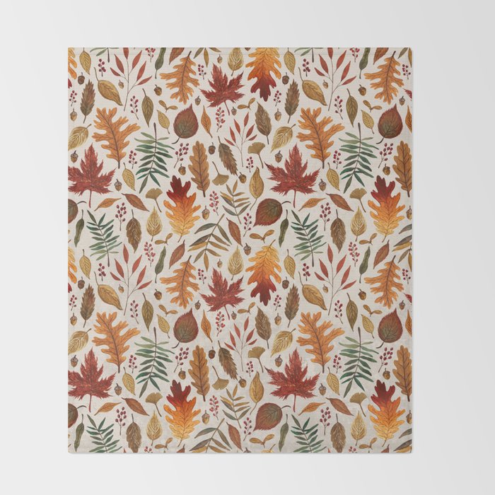 Watercolor Fall Leaves Throw Blanket Gallery Image 2