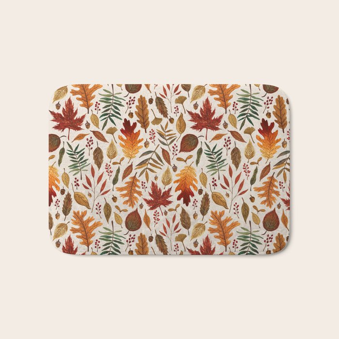 Watercolor Fall Leaves Bath Mat Gallery Image 1
