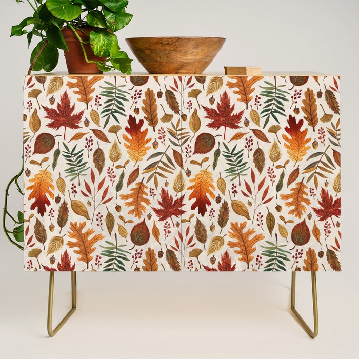 Watercolor Fall Leaves Credenza Gallery Image 1