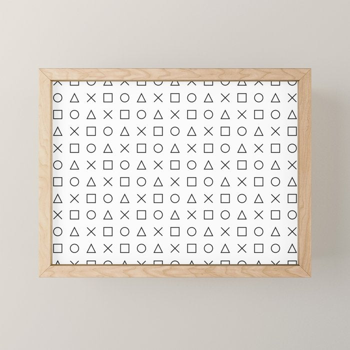 gaming design white - gamer pattern black and white Mini Art Print Gallery Image 1