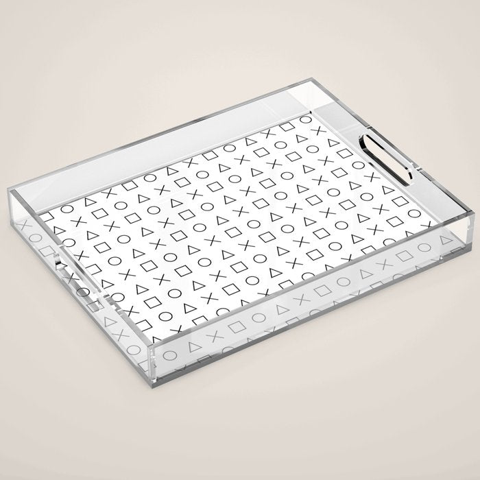 gaming design white - gamer pattern black and white Acrylic Tray Gallery Image 1