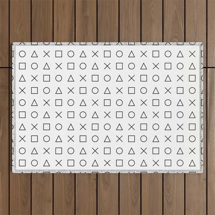 gaming design white - gamer pattern black and white Outdoor Rug Gallery Image 1
