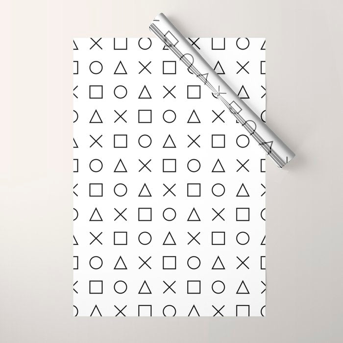 gaming design white - gamer pattern black and white Wrapping Paper Gallery Image 1