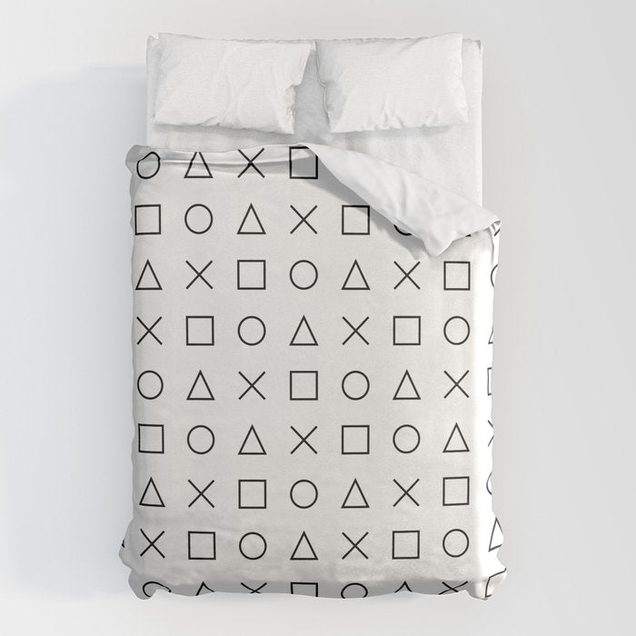 gaming design white - gamer pattern black and white Duvet Cover Gallery Image 6
