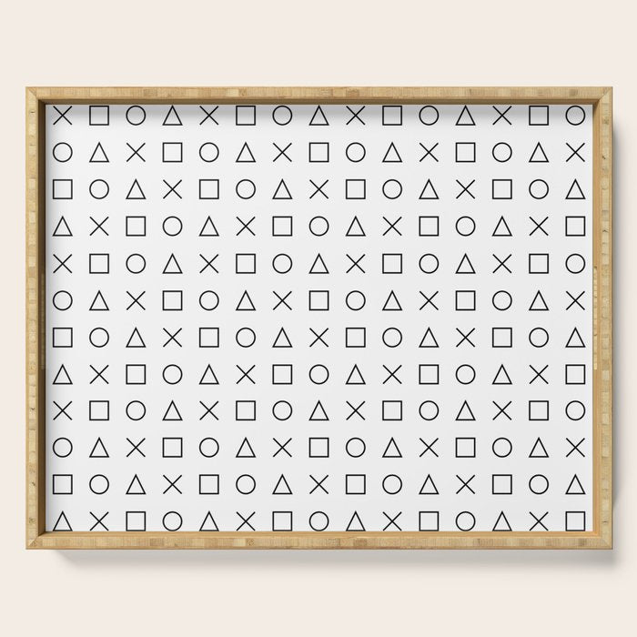 gaming design white - gamer pattern black and white Serving Tray Gallery Image 1