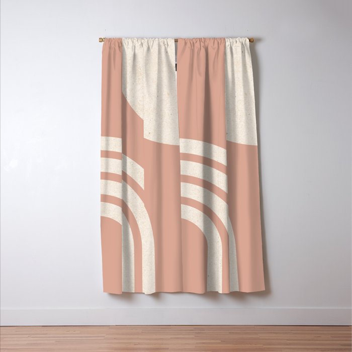 Mid Century Modern Dust Pink Sun and Rainbow Window Curtain Gallery Image 3