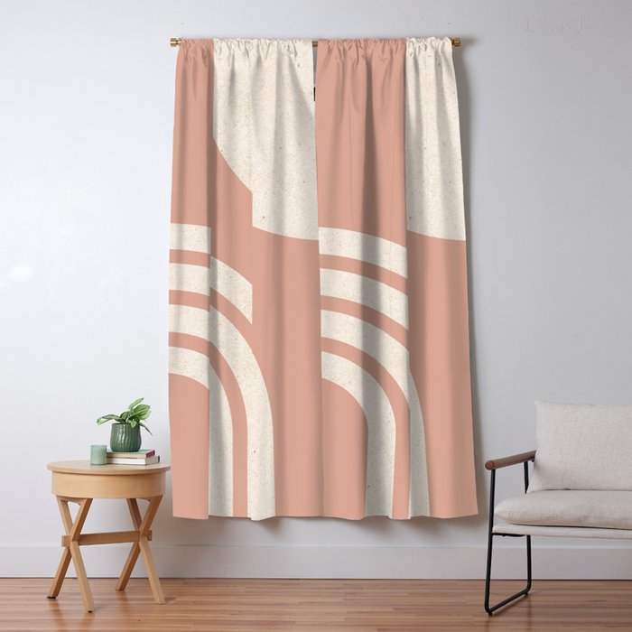 Mid Century Modern Dust Pink Sun and Rainbow Window Curtain Gallery Image 5