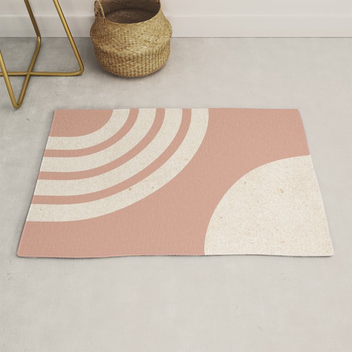 Mid Century Modern Dust Pink Sun and Rainbow Rug Gallery Image 1