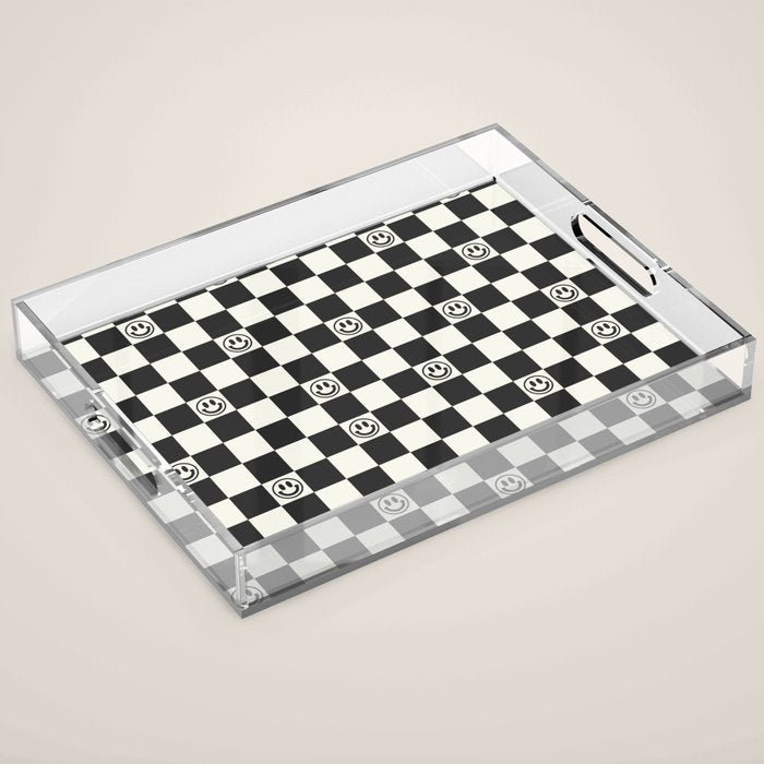 Smiley Face & Checkerboard  Acrylic Tray Gallery Image 1