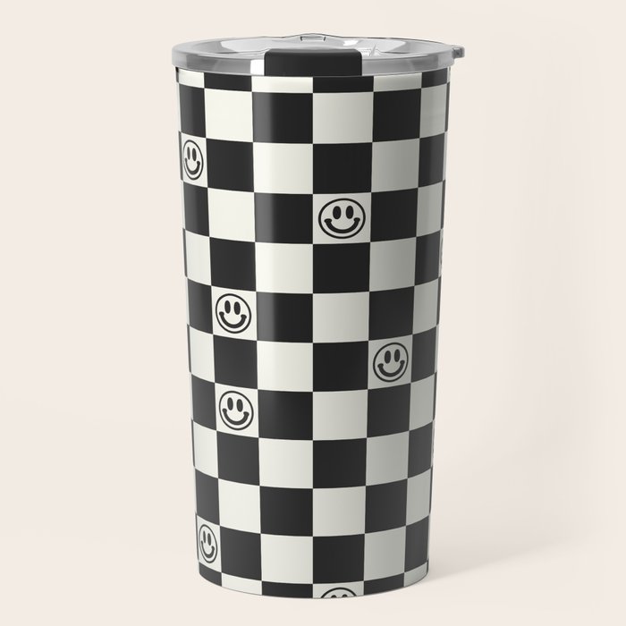Smiley Face & Checkerboard  Travel Mug Gallery Image 1