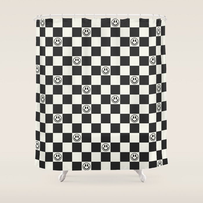 Smiley Face & Checkerboard  Shower Curtain Gallery Image 1