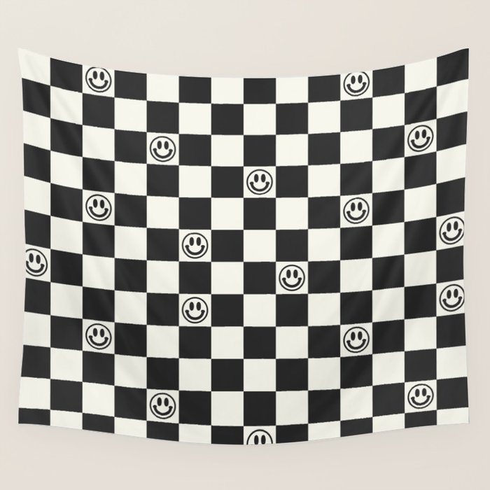 Smiley Face & Checkerboard  Wall Tapestry Gallery Image 1