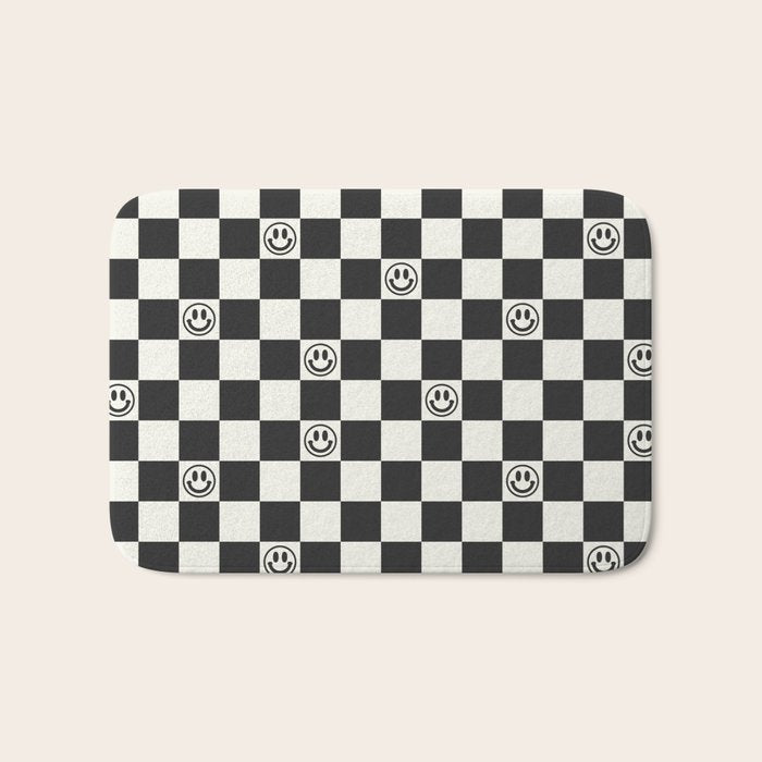 Smiley Face & Checkerboard  Bath Mat