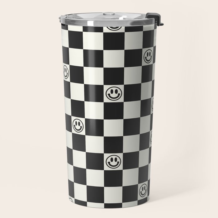Smiley Face & Checkerboard  Travel Mug Gallery Image 2