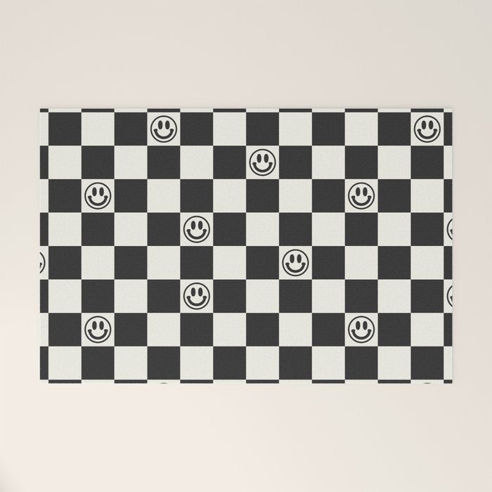 Smiley Face & Checkerboard  Welcome Mat Gallery Image 1