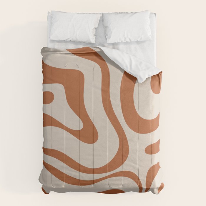 Modern Retro Liquid Swirl Abstract Pattern in Clay and Putty Comforter Gallery Image 6