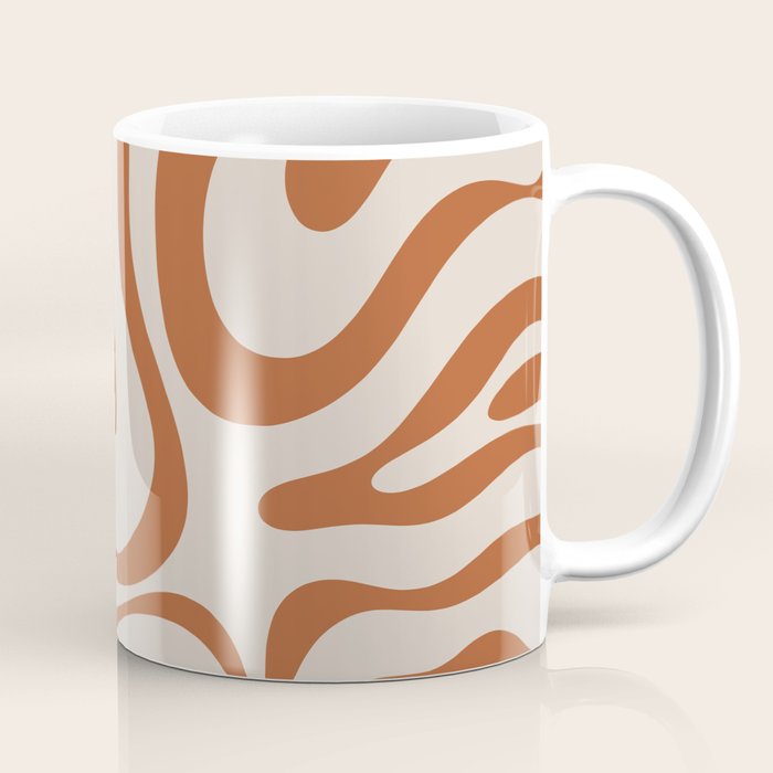 Modern Retro Liquid Swirl Abstract Pattern in Clay and Putty Coffee Mug Gallery Image 1