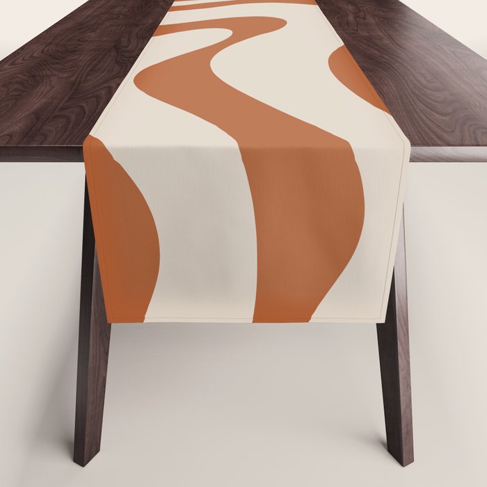 Modern Retro Liquid Swirl Abstract Pattern in Clay and Putty Table Runner Gallery Image 1
