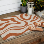 Modern Retro Liquid Swirl Abstract Pattern in Clay and Putty Outdoor Rug Gallery Image 2
