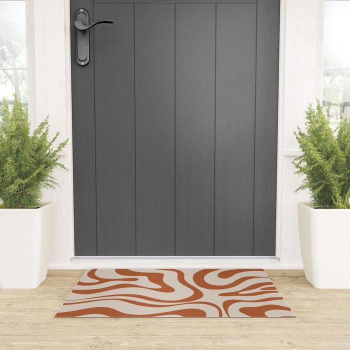 Modern Retro Liquid Swirl Abstract Pattern in Clay and Putty Welcome Mat Gallery Image 3