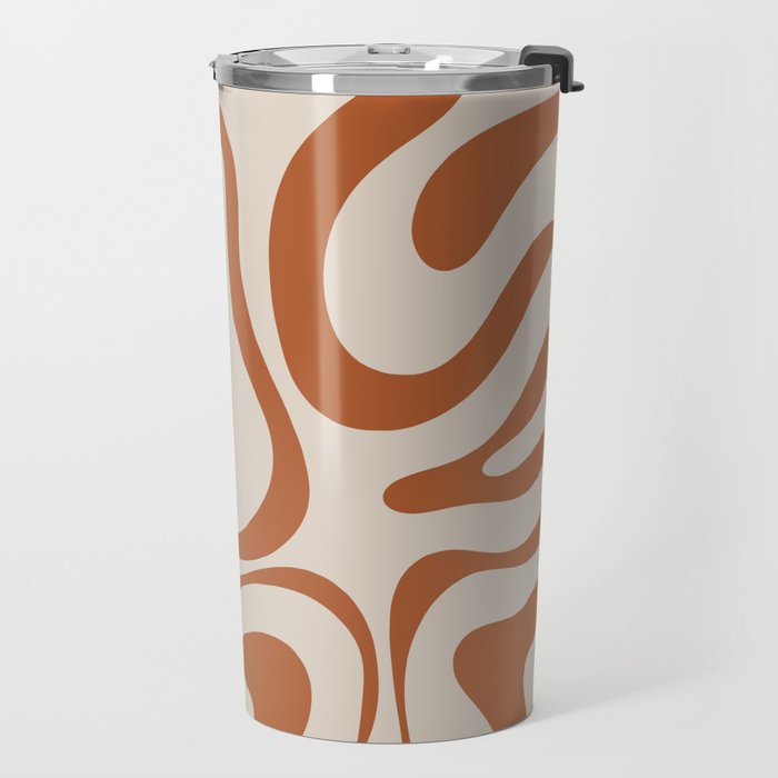 Modern Retro Liquid Swirl Abstract Pattern in Clay and Putty Travel Mug Gallery Image 2