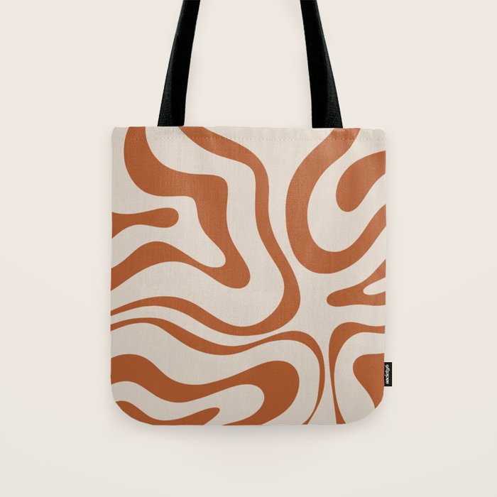 Modern Retro Liquid Swirl Abstract Pattern in Clay and Putty Tote Bag Gallery Image 1