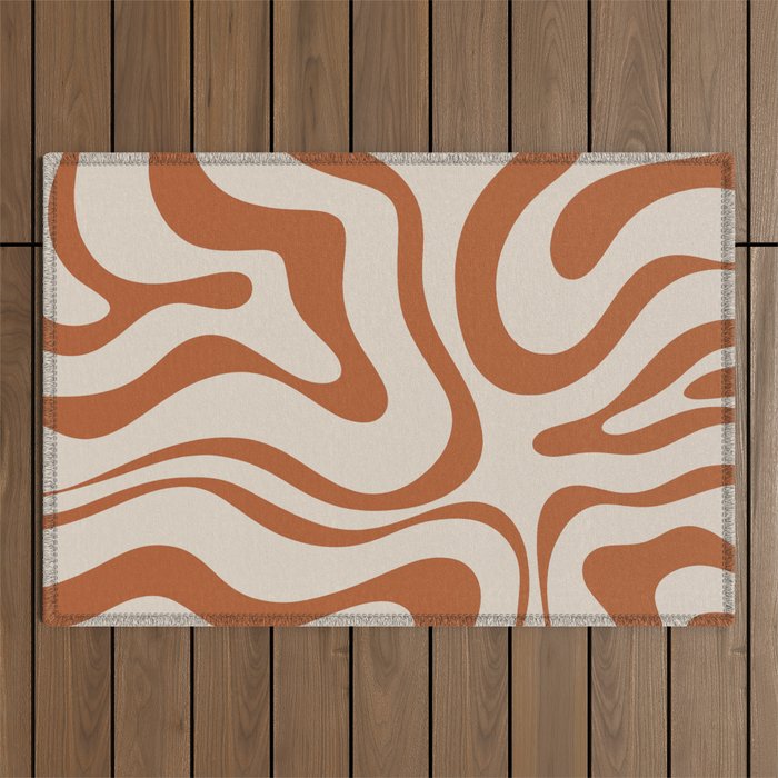 Modern Retro Liquid Swirl Abstract Pattern in Clay and Putty Outdoor Rug Gallery Image 1
