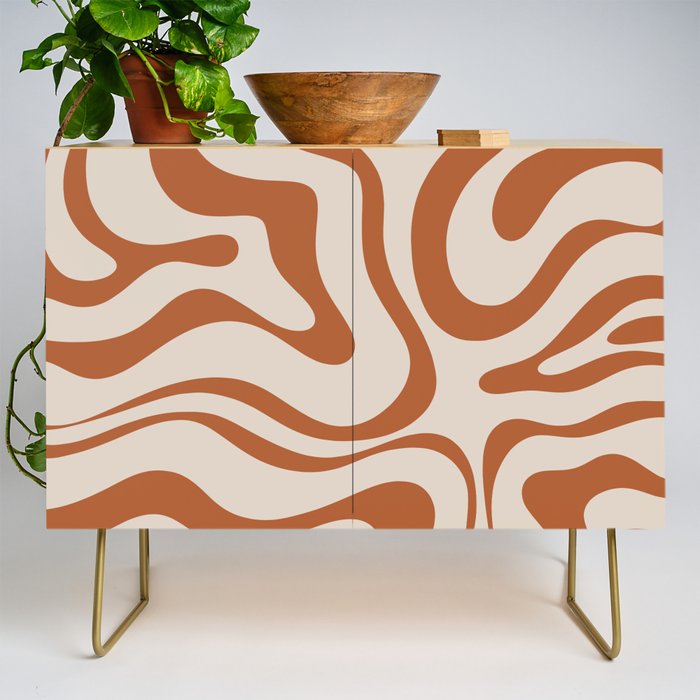 Modern Retro Liquid Swirl Abstract Pattern in Clay and Putty Credenza Gallery Image 1