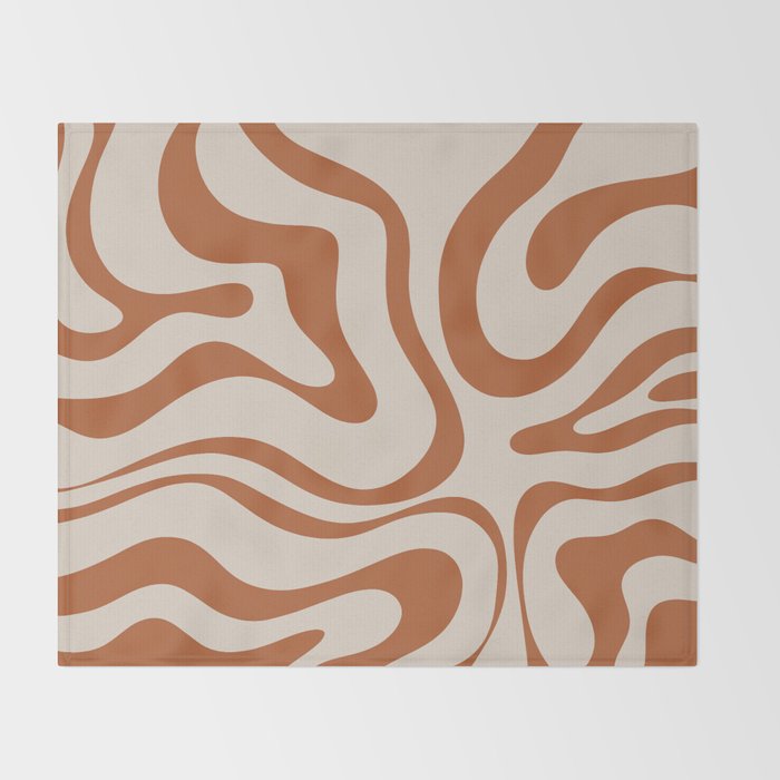 Modern Retro Liquid Swirl Abstract Pattern in Clay and Putty Throw Blanket Gallery Image 2