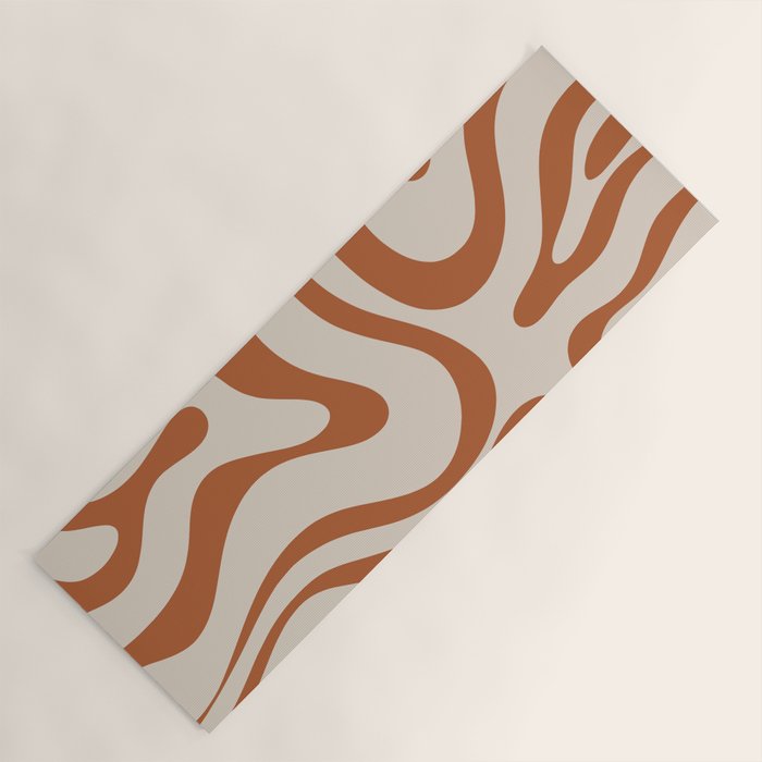 Modern Retro Liquid Swirl Abstract Pattern in Clay and Putty Yoga Mat Gallery Image 1