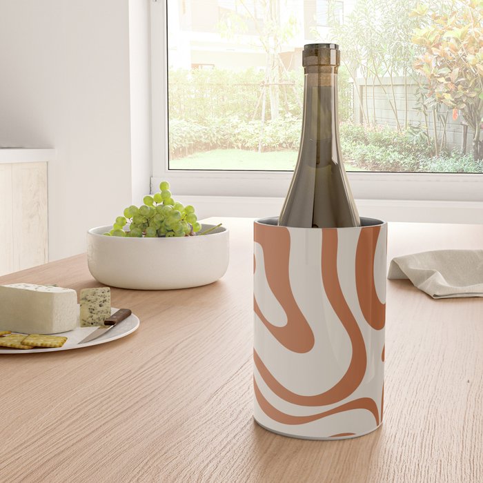 Modern Retro Liquid Swirl Abstract Pattern in Clay and Putty Wine Chiller Gallery Image 4