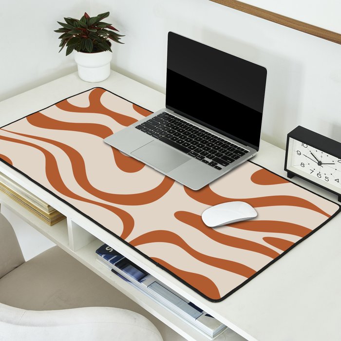 Modern Retro Liquid Swirl Abstract Pattern in Clay and Putty Desk Mat Gallery Image 2