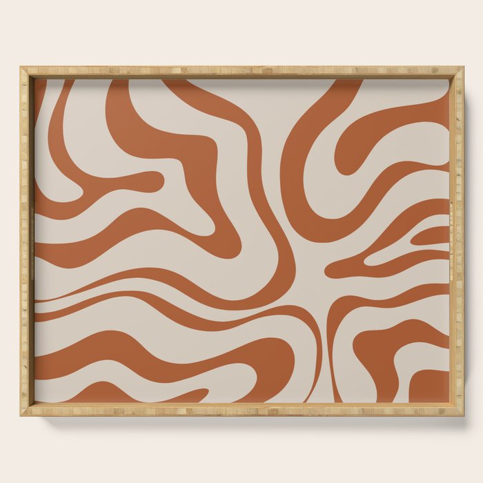 Modern Retro Liquid Swirl Abstract Pattern in Clay and Putty Serving Tray Gallery Image 1