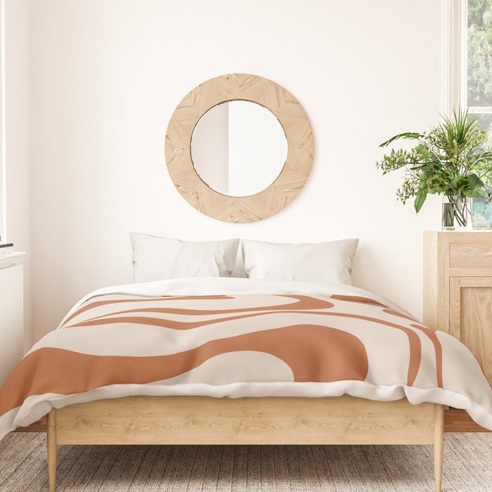 Modern Retro Liquid Swirl Abstract Pattern in Clay and Putty Duvet Cover Gallery Image 3