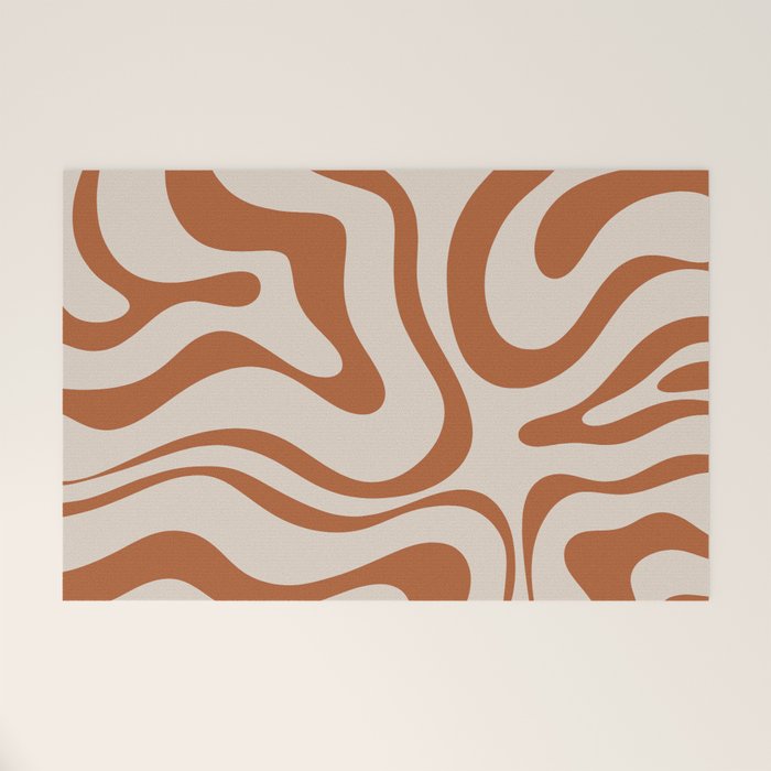 Modern Retro Liquid Swirl Abstract Pattern in Clay and Putty Welcome Mat Gallery Image 1